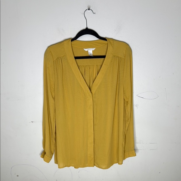 H&M | Tops | Hm Mustard Yellow Button Front Lightweight Blouse For ...